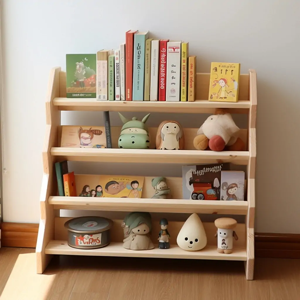 Montessori-Style Kids' Wooden Bookcases, Child-Friendly Timber