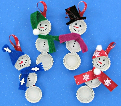 Bottle Cap Snowmen Preschool Christmas Crafts