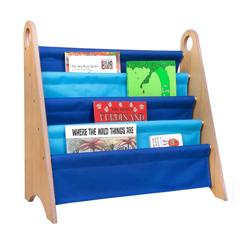 Toddler Book Display Shelf with Fabric Pockets