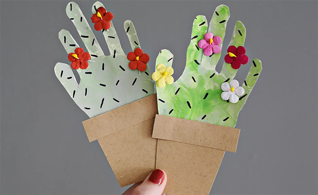 40 Best DIY Mothers Day Crafts for Kids(2025) 23 Handprint Cactus Card