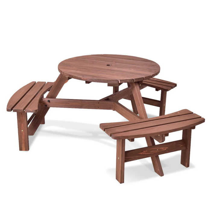 Brown Wood Round Picnic Table