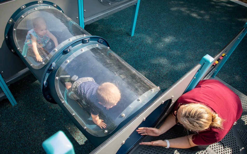 Suitable Inclusive Playground Equipment for Kindergartens 23 Crawl Tunnels with Clear Panels and Wide Openings