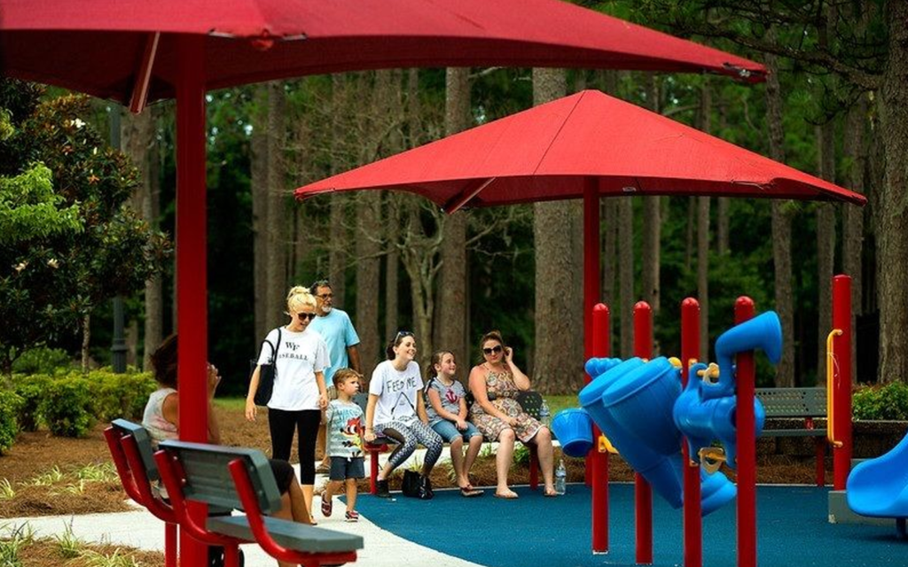 Suitable Inclusive Playground Equipment for Kindergartens 18 Shaded Quiet Zone with Bench and Soft Blocks