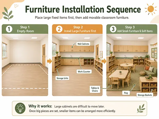 How to Set up Learning Centers?From Space Planning to Final Inspection. 9 Furniture Installation Sequence
