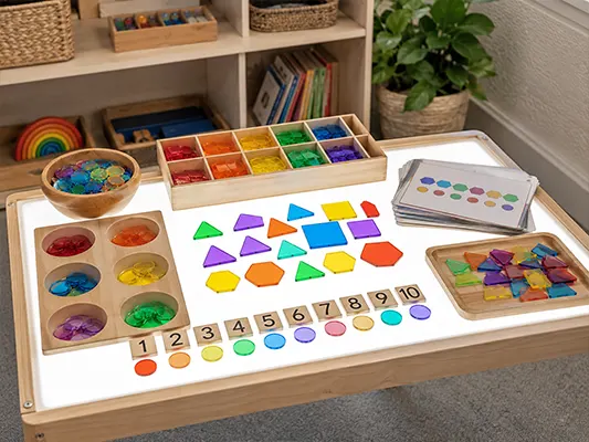 How to Make the Most of a Preschool Light Table? 9 Math Materials